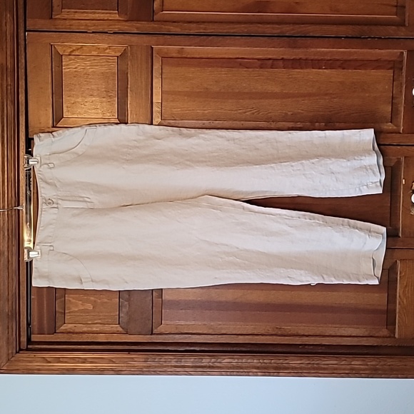 Cynthia Rowley linen slacks womens 14 ecru front cargo & back patch pocket - Picture 1 of 14